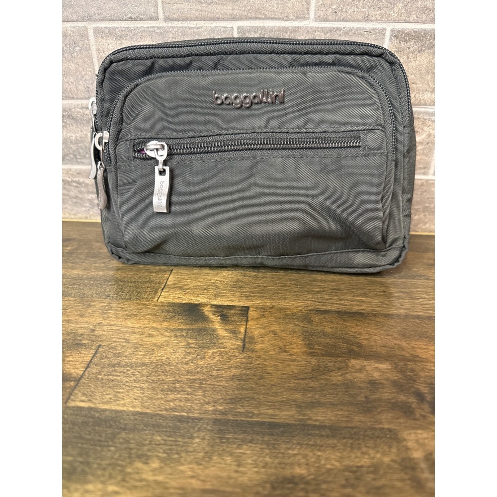 Baggallini Triple Zip Bag Charcoal Gray Nylon Organizer Clutch Belt Bag No Strap